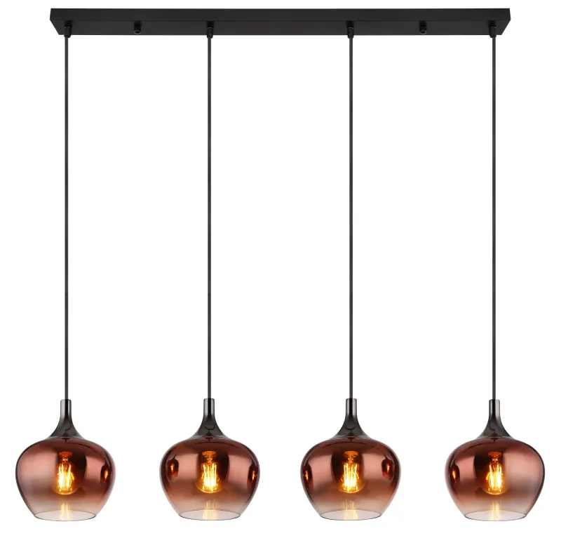 Maxy 100cm Cuivre suspension De Globo Lighting - Den mattsvarta och krompl&auml;terade metallstommen ger lampan en modern och sofistikerad look, medan de kopparf&auml;rgade glaskuporna med en klar och tonad gradient skapar en unik ljusupplevelse.