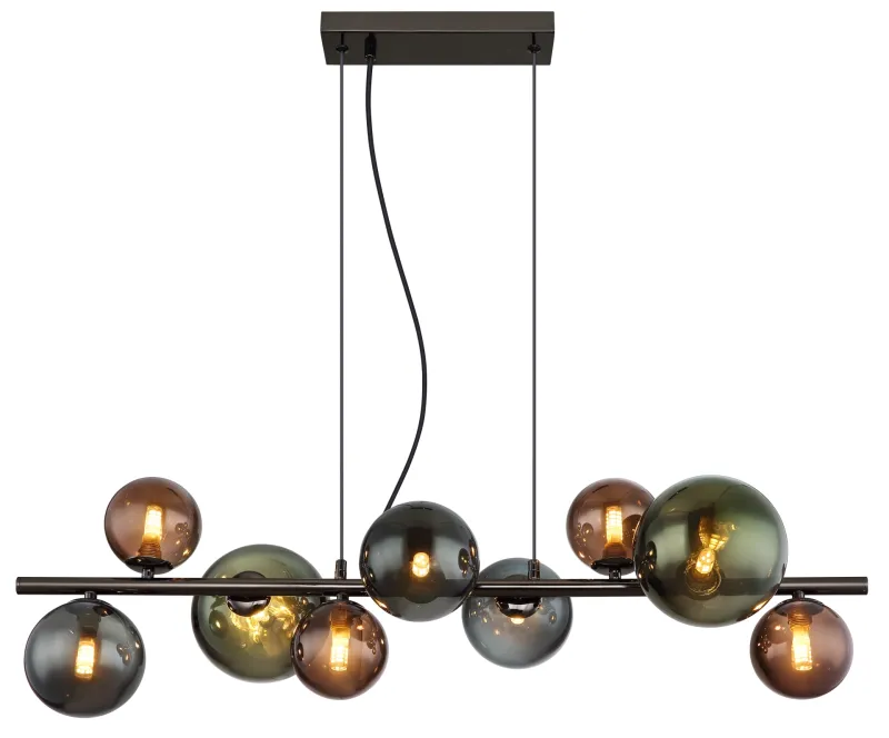 Riha 87cm Multicolore suspension De Globo Lighting - Glaskuporna i brons, gr&ouml;nt och petrol ger lampan en unik karakt&auml;r och eleganta f&auml;rginslag som kompletterar modern inredning.