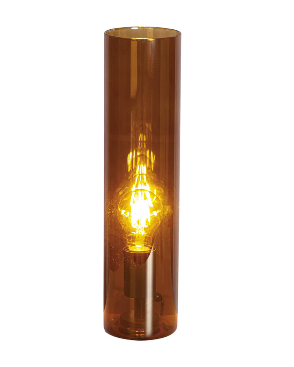 Flake 40cm Ambre lampe de table De By Rydéns - Avec son &eacute;l&eacute;gant verre cylindrique et sa disponibilit&eacute; dans des couleurs tendance comme l'ambre fonc&eacute;, le blanc et le vert, Flake est la lampe parfaite pour apporter style et atmosph&egrave;re &agrave; votre maison.