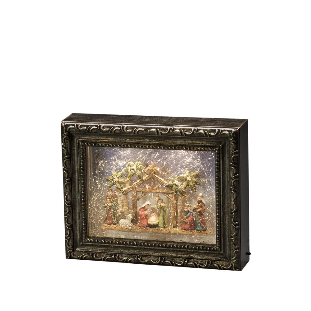 Lanterne Remplie D’eau Avec Cadre Photo Brun De Konstsmide - Cette lanterne remplie d'eau en forme de cadre photo repr&eacute;sente une belle cr&egrave;che avec un &eacute;clairage LED qui cr&eacute;e une lumi&egrave;re douce et atmosph&eacute;rique.