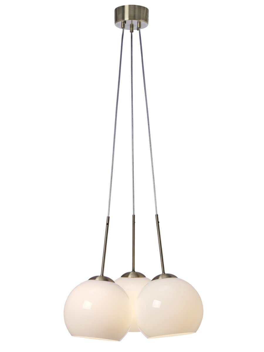 Salle Ø45 Laiton antique suspension De Cottex - Chaque d&ocirc;me en verre a un diam&egrave;tre de 23 cm, donnant &agrave; la lampe un aspect doux et &eacute;l&eacute;gant.