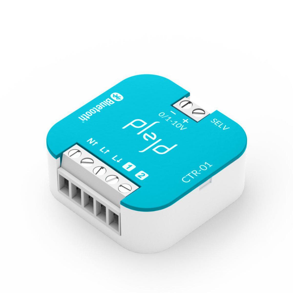 Controller Bluetooth CTR-01 De Plejd - L'installation s'effectue via l'application Plejd, qui se connecte directement au variateur via Bluetooth&reg; et offre toutes les options de r&eacute;glage, y compris la s&eacute;lection de la charge (0-10 V sans commutation de relais, 1-10 V avec commutation de relais ou fonction relais) et d'autres param&egrave;tres tels que la tension minimale, le niveau de d&eacute;marrage et la vitesse de variation.