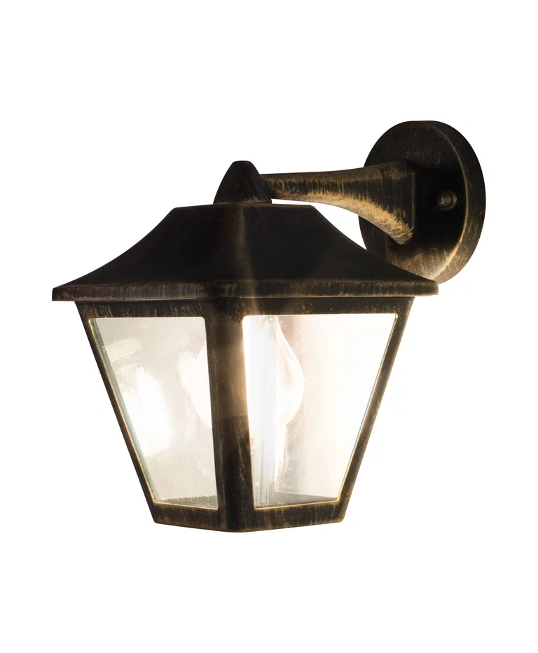 Tradition Noir/or lampe d’extérieur De - Tradition est une applique murale &eacute;l&eacute;gante au design de lanterne classique, parfaite pour cr&eacute;er une atmosph&egrave;re accueillante dans les entr&eacute;es, les all&eacute;es et les fa&ccedil;ades.