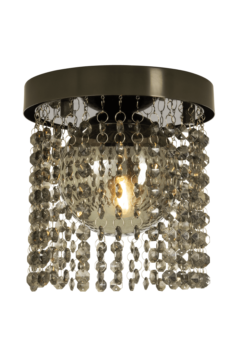 Claudia Ø20 Chrome noir lampe de salle de bain De Aneta Lighting - La lampe est mont&eacute;e directement au plafond et un abat-jour en verre fum&eacute; entoure la source lumineuse pour un &eacute;clairage d'ambiance.