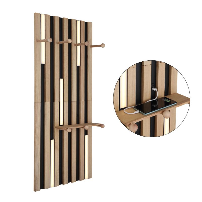 Duane 110cm Nature applique murale De Globo Lighting - Den rektangul&auml;ra formen i matt svart metall och brunt tr&auml; ger en elegant och tidl&ouml;s look, medan den vita plastsk&auml;rmen sprider ljuset j&auml;mnt och skapar en behaglig atmosf&auml;r.