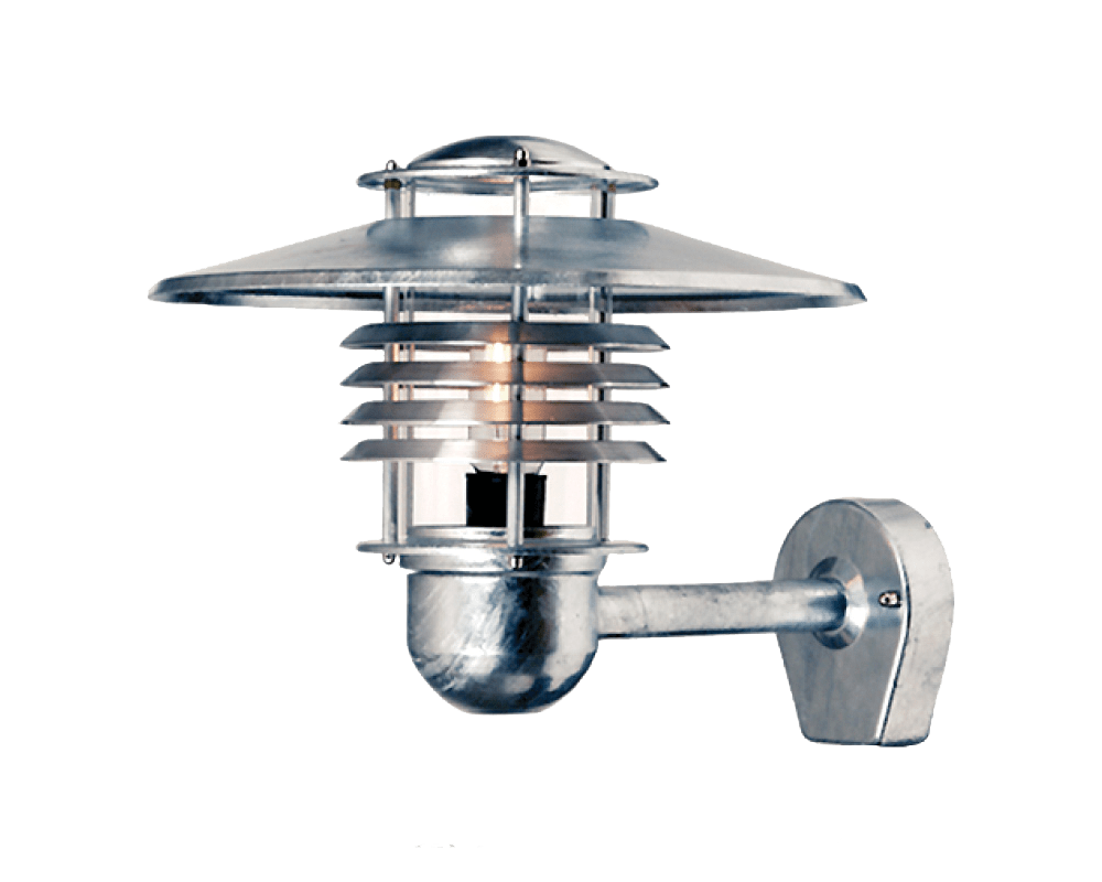 Arnäs Acier galvanisé lampe d’extérieur De Westal - L'applique murale Arns est une lampe &eacute;l&eacute;gante avec un motif lumineux rond et un abat-jour en verre transparent entourant la source lumineuse.