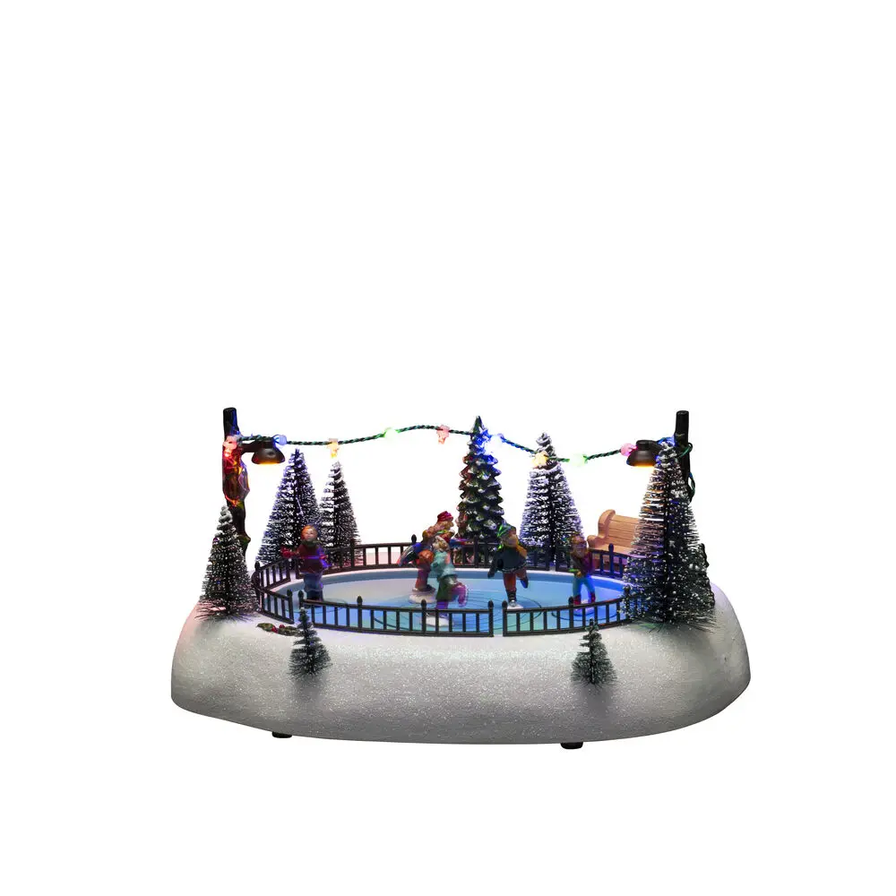 Décoration De Noël Mécanique Avec Patinoire 13cm Multicolore De Konstsmide - Apportez du mouvement et de la joie &agrave; votre village de No&euml;l avec des sapins, des guirlandes lumineuses et un paysage hivernal.