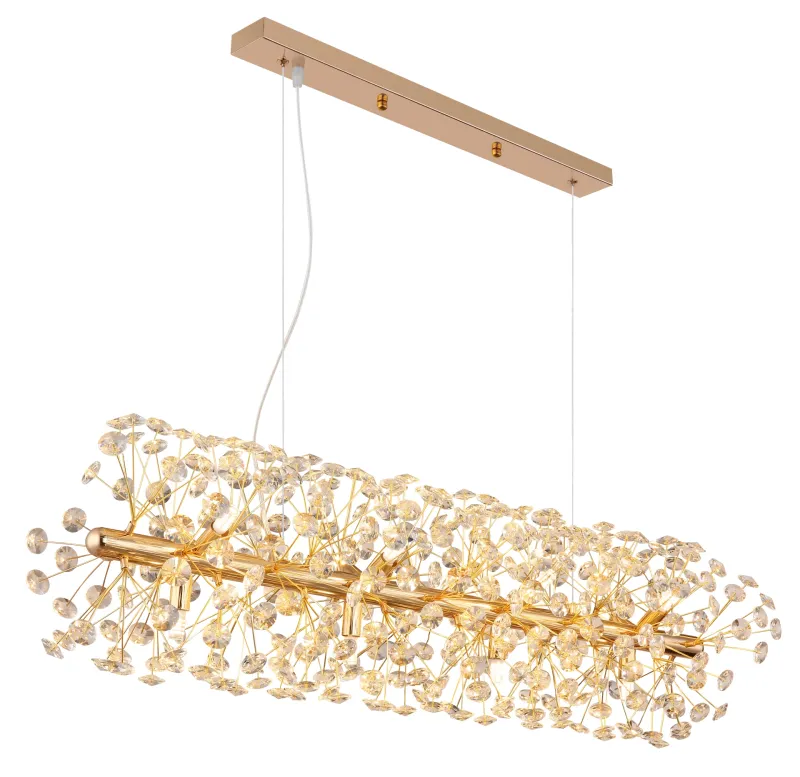 Katrina 90cm Or cristal De Globo Lighting - Katrina est un élégant lustre rectangulaire en cristal, fabriqué en métal doré et orné de cristaux K9 étincelants.