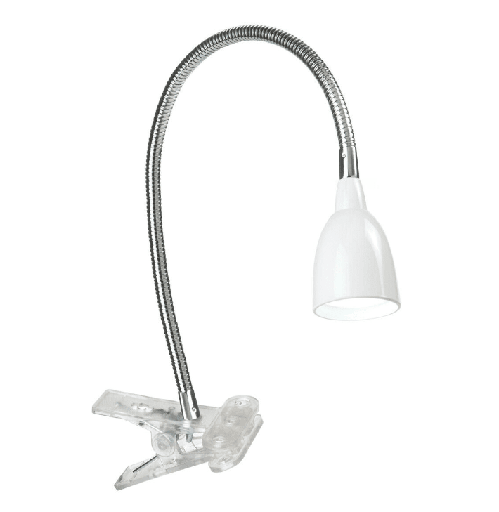 Stella Blanc lampe à pince De Airam - Fixez la lampe au bord d'une table ou d'une &eacute;tag&egrave;re &agrave; l'aide de la pince &agrave; clip.
