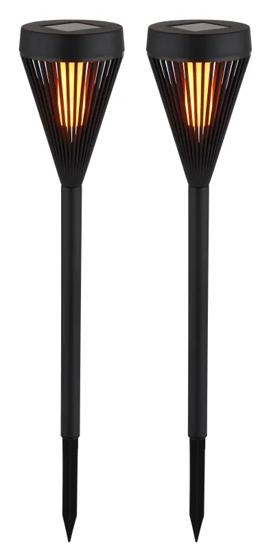Fire Pack De 2 Noir lampe solaire De Globo Lighting - L'effet de lumi&egrave;re chaude et flamboyante cr&eacute;e une lueur vibrante et invitante le long des all&eacute;es, dans les parterres de fleurs ou sur la terrasse.