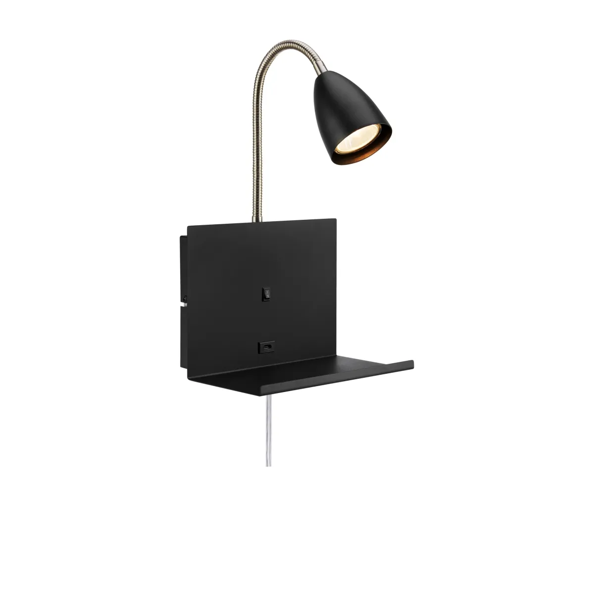 Cuarto Noir lampe de lecture De Markslöjd - Prise USB-C pour charger un t&eacute;l&eacute;phone, une plaque de verrouillage, une montre ou similaire.