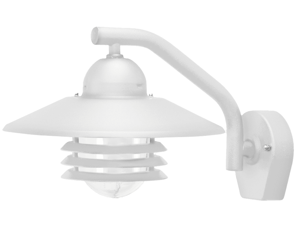  Tellus Blanc lampe d’extérieur De Westal - L'applique murale Tellus Ned est une lampe de fabrication suédoise avec une douille E27 et un abat-jour en verre transparent qui entoure la source lumineuse et fournit une lumière diffuse.