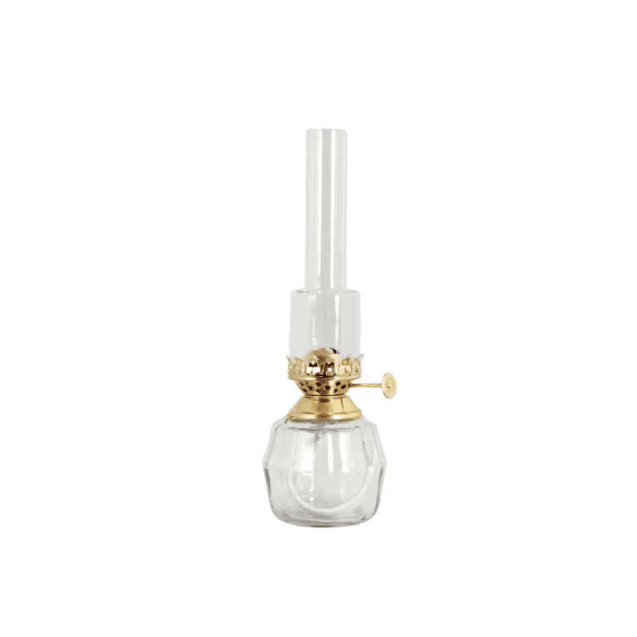 Kerosene Lamp Britta Small Transparent De Strömshaga - Comprend un br&ucirc;leur en verre transparent et un br&ucirc;leur en laiton.