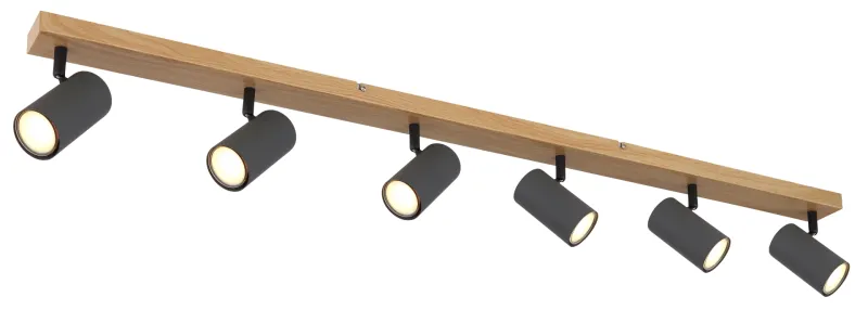 Robby 6 Brun spot De Globo Lighting - Robby &auml;r en&nbsp;stilren&nbsp;takspotlight som imponerar med sin eleganta design i grafitsvart metall och tr&auml;-look.