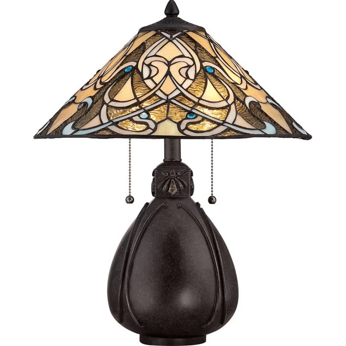 India 50cm Multicolore De Elstead Lighting - India est une lampe de table Tiffany compacte avec un design élégant et complexe.