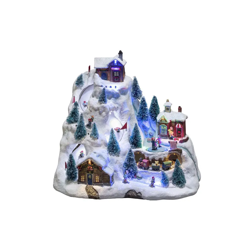 Décoration De Noël Mécanique Avec Paysage Montagneux 28cm Multicolore De Konstsmide - La sc&egrave;ne de montagne enneig&eacute;e s'illumine avec de belles lumi&egrave;res LED, des d&eacute;tails en mouvement et joue 8 chansons de No&euml;l classiques.