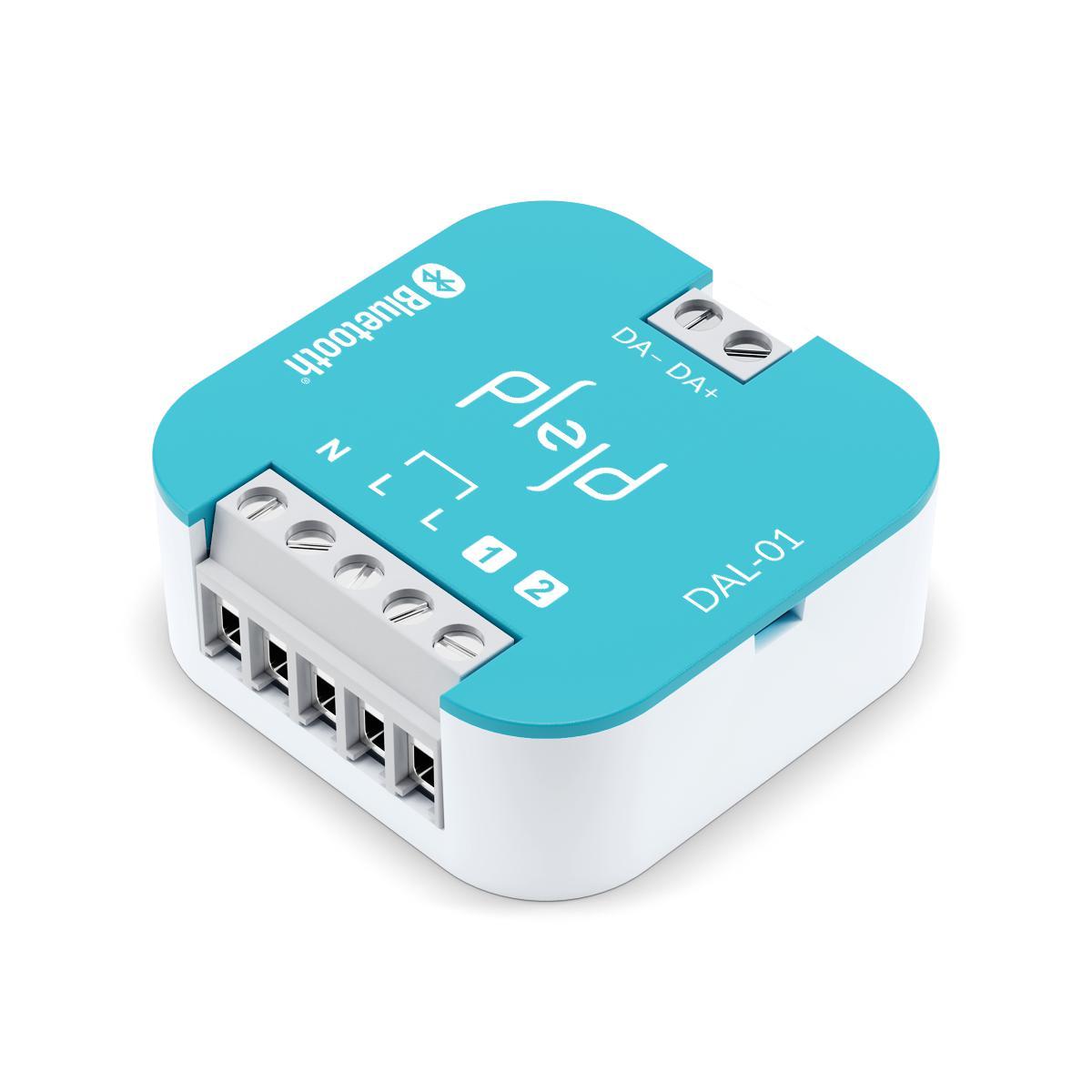 DALI broadcast DAL-01 De Plejd - Le variateur DALI avec diffusion dispose de deux entr&eacute;es distinctes pour le contr&ocirc;le via des interrupteurs &agrave; ressort, des d&eacute;tecteurs de mouvement ou des temporisations c&acirc;bl&eacute;es via d'autres produits.