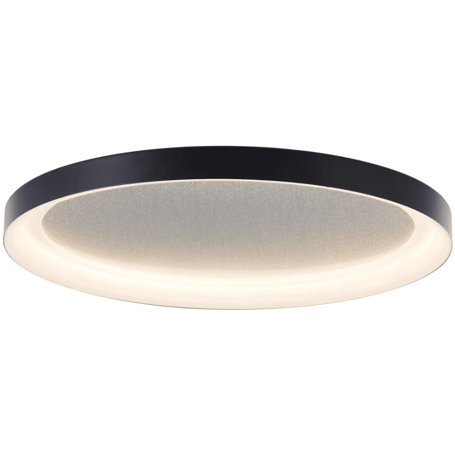 Quito Ø42 Noir plafonnier De Brilliant - Id&eacute;al pour les pi&egrave;ces basses de plafond, il est dot&eacute; d'un cadre noir qui entoure le panneau LED, qui diffuse une puissante lumi&egrave;re blanche et chaude.