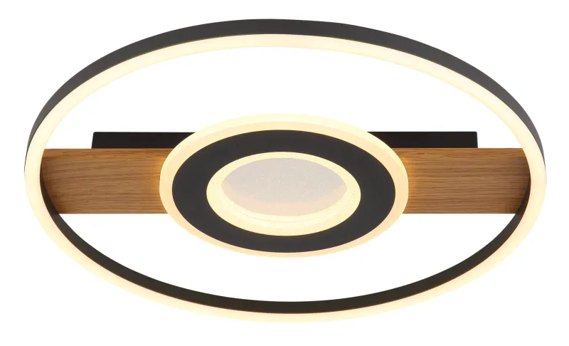 Pikara Ø40 Bois plafonnier De Globo Lighting - Den mattsvarta metallen tillsammans med tr&auml;looken skapar en stilfull balans mellan samtida design och naturlig estetik.