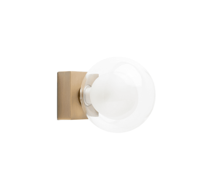 Perla Or/laiton lampe de salle de bain De Faro Barcelona - L'applique murale de salle de bain PERLA, con&ccedil;ue par Alex &amp; Manel Llusc&agrave; a une forme ronde et un diffuseur externe transparent rappelant une bulle.