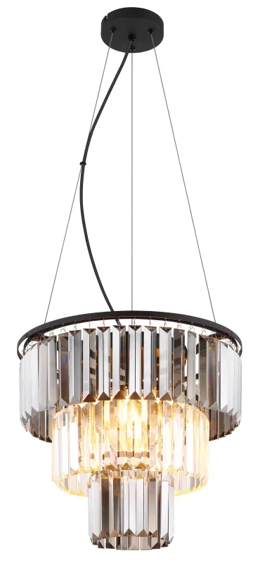 Naxis Ø40 Couleur fumée suspension De Globo Lighting - Naxis &auml;r en vacker takpendel tillverkad av mattsvart metall och &auml;r smyckad med kristaller i r&ouml;kf&auml;rgat och klart glas.