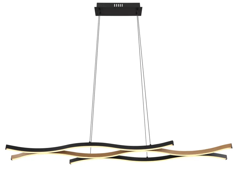 Geronimo 108cm Nature suspension De Globo Lighting - Den mattsvarta metall- och aluminiumstommen, kompletterad med tr&auml;liknande dekorationer och en opalf&auml;rgad plastsk&auml;rm, ger en stilren och harmonisk estetik.