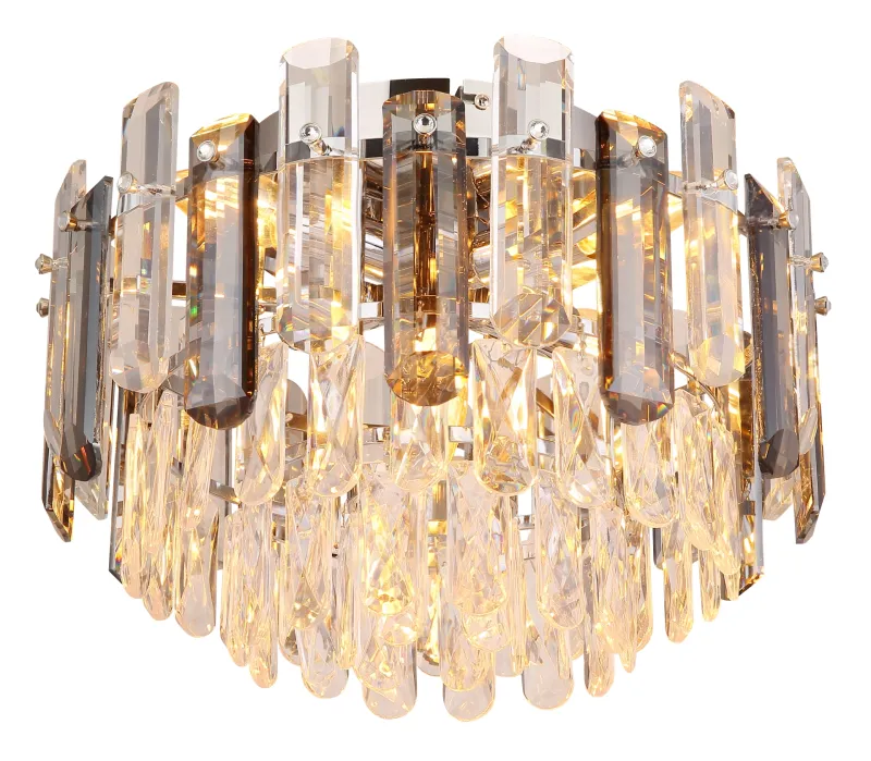 Orgina Ø40 Couleur fumée plafonnier De Globo Lighting - Plafonden Orgina tillf&ouml;r rummet en lyxig k&auml;nsla med gnistrande kristaller och r&ouml;kf&auml;rgade glasstavar.