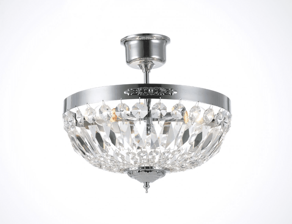 Rhea Ø35 Argent cristal De Norrsken Design - Rhea Chrome est un plafonnier sophistiqué avec une élégante finition chromée et décoré de prismes exclusifs en cristal K9 de classe 1 taillé à la main.