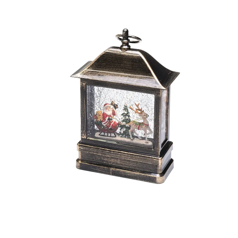 Lanterne Remplie D’eau Avec Père Noël En Traîneau Brun De Konstsmide - Pr&eacute;sentant une belle sc&egrave;ne du P&egrave;re No&euml;l et de ses rennes dans un paysage hivernal, de la neige scintillante et une lumi&egrave;re LED blanche chaude (3000K), il devient un d&eacute;tail atmosph&eacute;rique dans la maison.