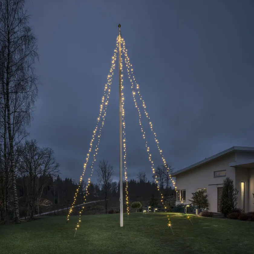 Éclairage Pour Mât De Drapeau amber 10m Noir De Konstsmide - Arc de m&acirc;t avec 5 arcs et 100 lumi&egrave;res LED dans une lumi&egrave;re ambr&eacute;e chaude - parfait pour cr&eacute;er un superbe sapin de No&euml;l dans le jardin.