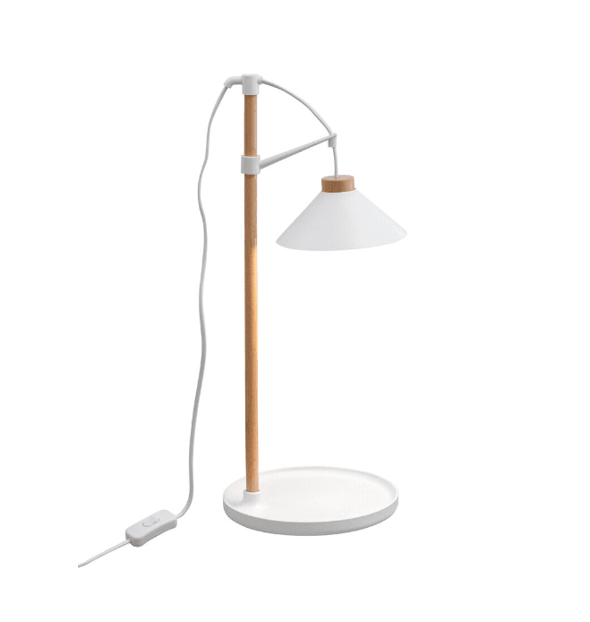 Lampe Pour Plantes Lily Blanc De Airam - Une &eacute;tag&egrave;re ronde est fix&eacute;e au manche en bois de la lampe, sur laquelle vous pouvez placer un pot de fleurs pour fournir &agrave; la plante une lumi&egrave;re suppl&eacute;mentaire importante.