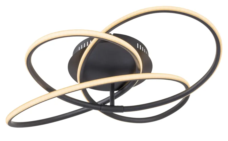 Panda Ø60 Noir plafonnier De Globo Lighting - Den har en fast installerad LED-panel som avger ett varmvit ljus och skapar en behaglig och inbjudande atmosf&auml;r i rummet.