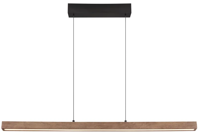 Olivus 115cm Nature suspension De Globo Lighting - Olivus &auml;r en stilren takpendel i elegant, avl&aring;ng form som kombinerar svart metall med m&ouml;rkbrunt tr&auml; och opalplast f&ouml;r en modern och sofistikerad design.