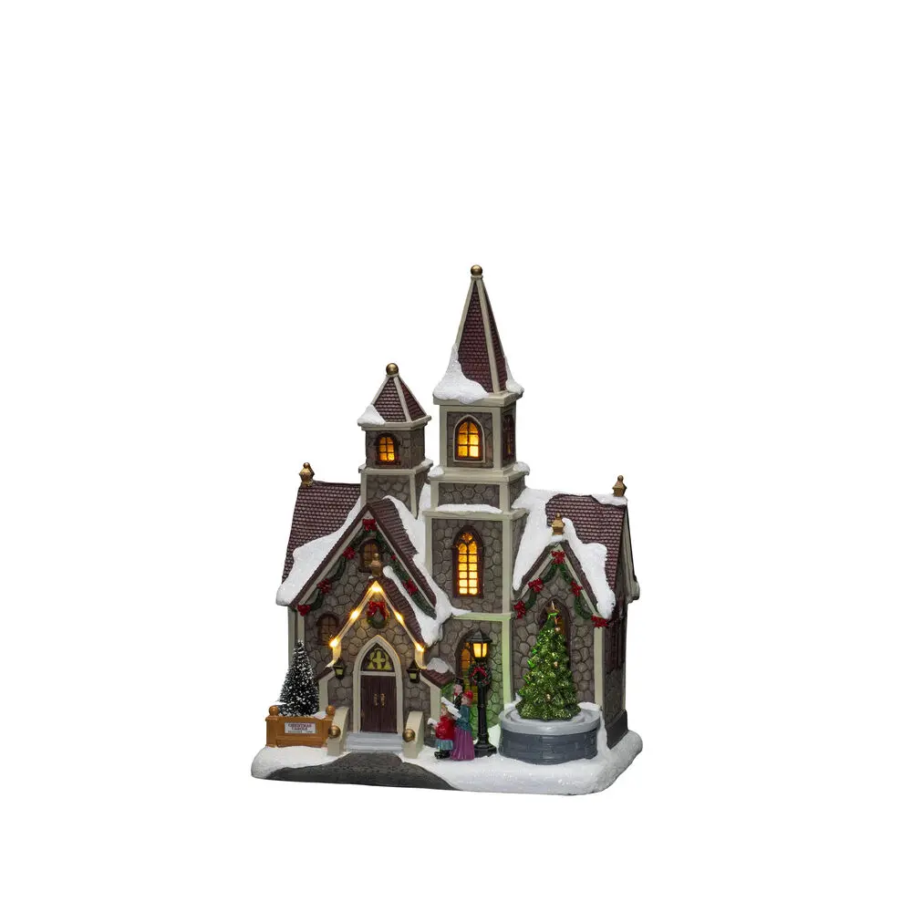 Décoration De Noël Mécanique Avec Église 38cm Multicolore De Konstsmide - D&eacute;coration de No&euml;l d'ambiance en forme d'&eacute;glise avec 11 lumi&egrave;res LED blanc chaud et musique de No&euml;l classique.