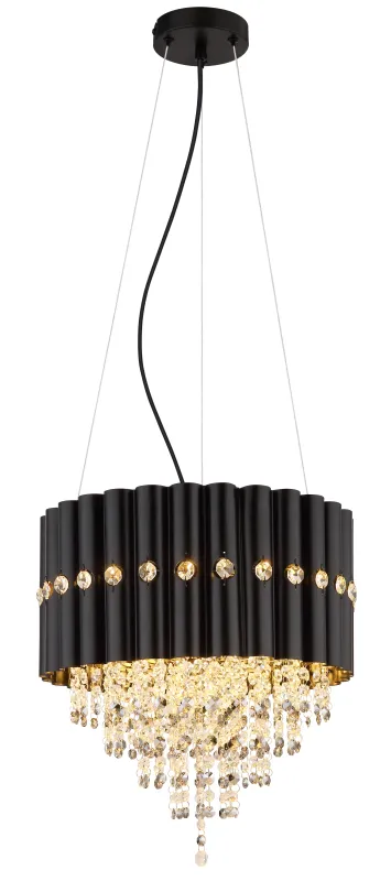 Eleos Ø40 Noir suspension De Globo Lighting - Med en stomme i matt svartlackerad metall och en lampsk&auml;rm i samma nyans sm&auml;lter den harmoniskt in i b&aring;de moderna och klassiska interi&ouml;rer.