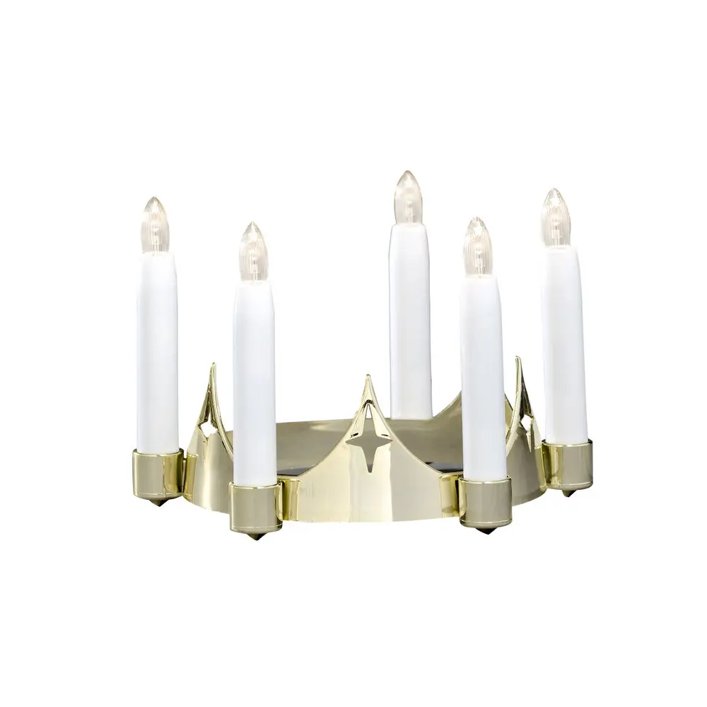 Couronne De Sainte Lucie Or De Konstsmide - Lustre traditionnel Lucia en plastique de couleur dor&eacute;e avec 5 lumi&egrave;res LED blanches qui diffusent une lumi&egrave;re chaude et atmosph&eacute;rique.