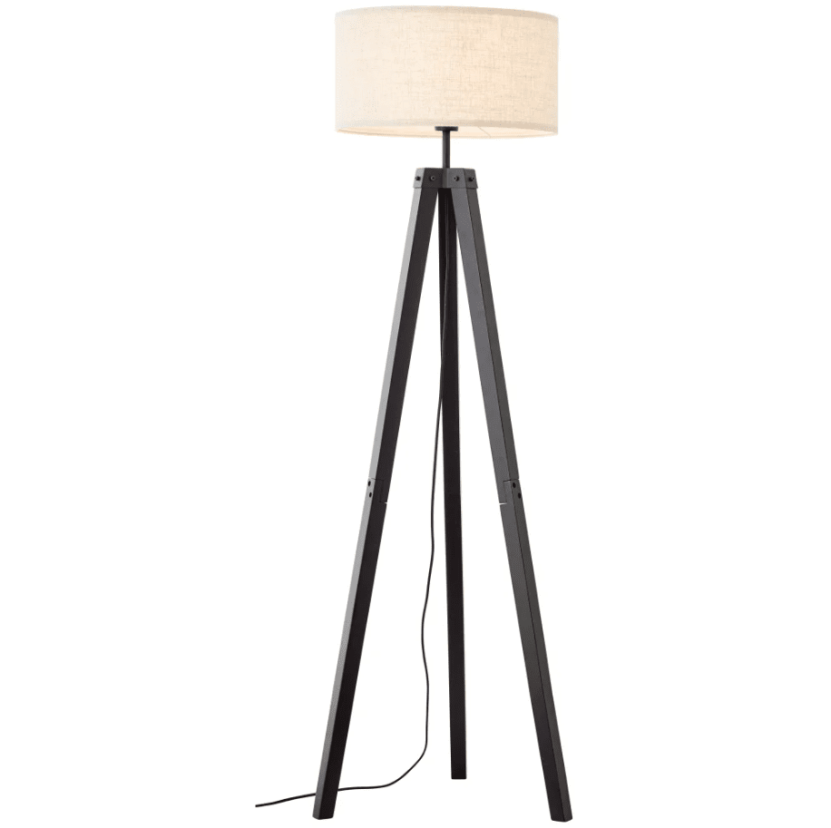 Holbrook Noir lampadaire De Brilliant - Ses pieds en bois noir et son abat-jour en tissu beige cr&eacute;ent une ambiance chaleureuse.