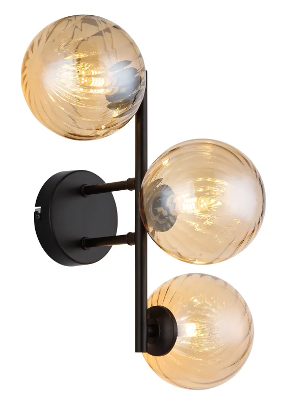 Conor 36cm Ambre applique murale De Globo Lighting - Conor v&auml;gglampa i mattsvart med amberf&auml;rgade glassf&auml;rer ger en modern och elegant touch till vilket rum som helst.
