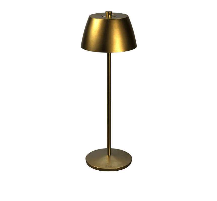 Èze 32cm Or mat portable De Konstsmide - La lampe est &eacute;quip&eacute;e d'un variateur tactile pour que vous puissiez r&eacute;gler la luminosit&eacute; et la temp&eacute;rature de couleur de la lumi&egrave;re jaune chaude &agrave; la lumi&egrave;re blanche chaude.