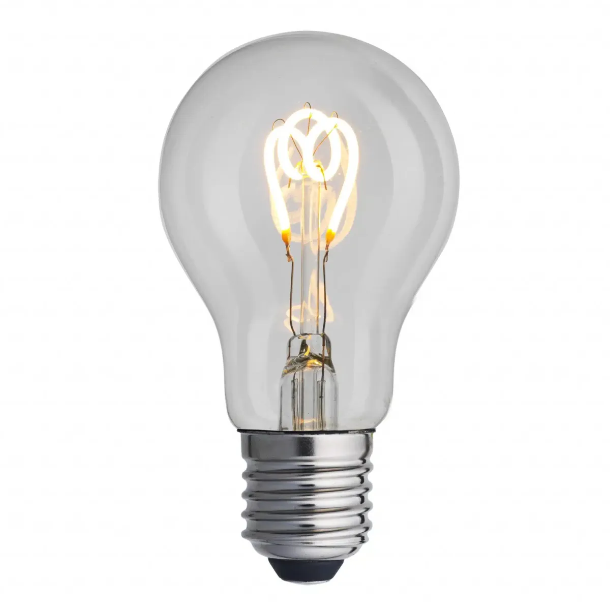 E27 normal 3W 2200K Dimmable Transparent De Unison - La source lumineuse standard, claire et dimmable E27 d'UNI-FLEX avec une puissance de 3 W et une lumi&egrave;re chaude de 2200 K fournit un &eacute;clairage &eacute;l&eacute;gant et agr&eacute;able.