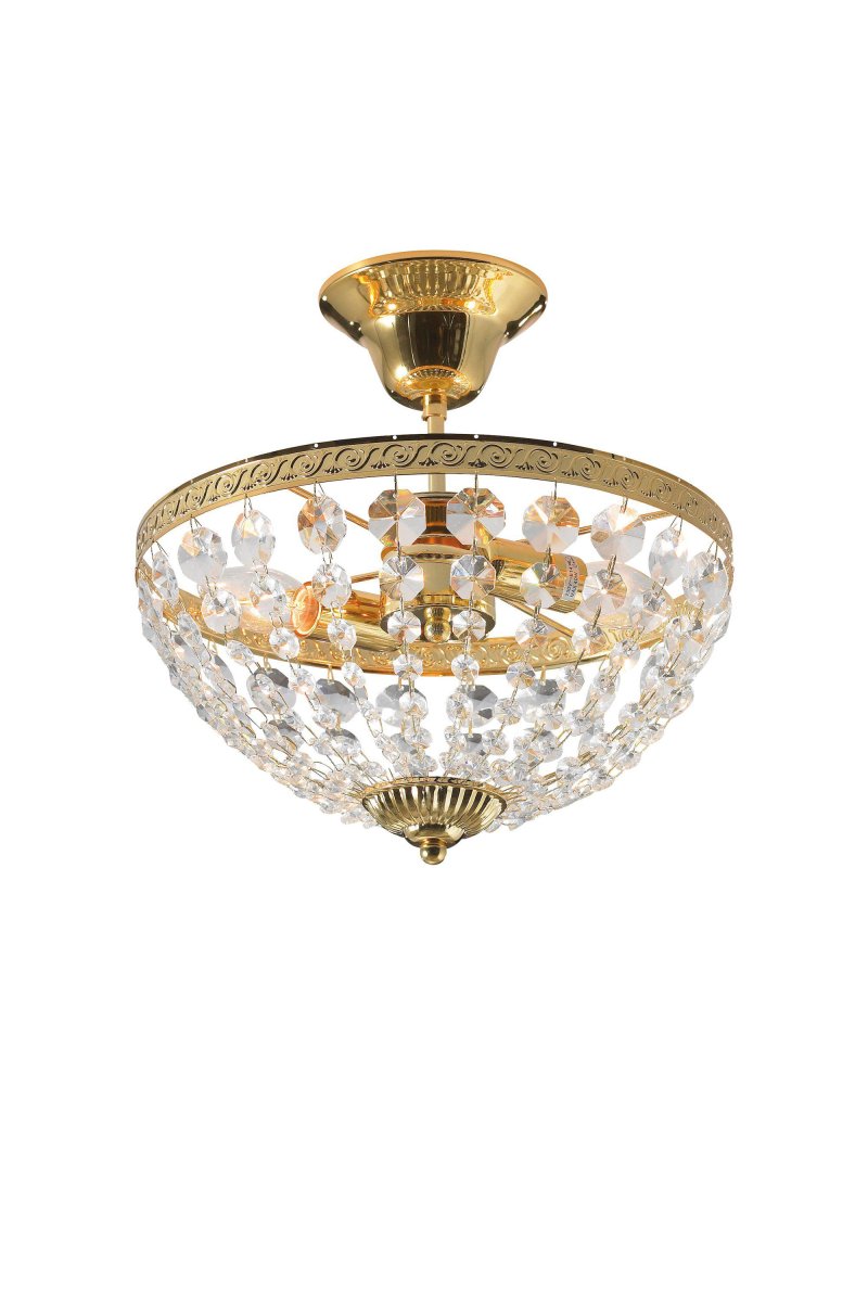 Hanaskog Ø30 Or cristal De Markslöjd - Ce magnifique plafonnier avec un cadre de couleur dorée et des prismes découpés à la machine ajoute une touche luxueuse à n'importe quel environnement.