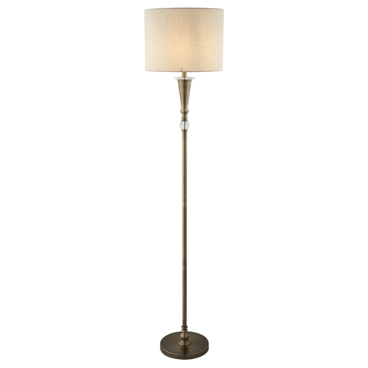 Oscar Laiton antique lampadaire De Searchlight - Avec sa finition en laiton antique et son bel abat-jour inspiré du lin, il crée une lumière chaleureuse et douce qui contribue à une atmosphère accueillante.