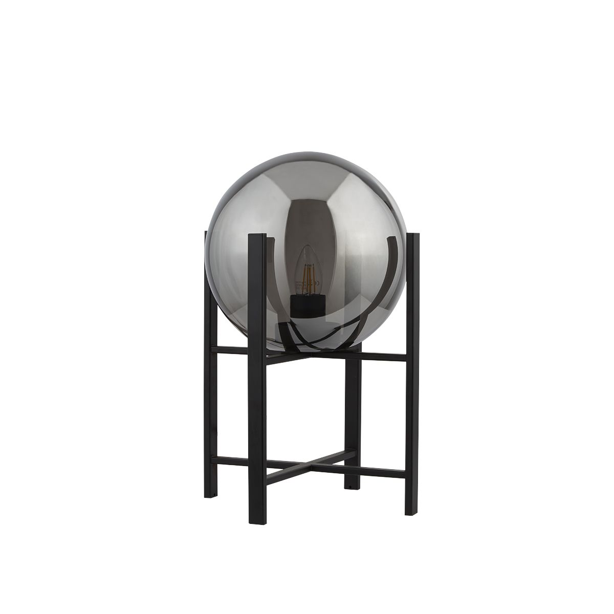 Amsterdam 43cm Noir lampe de table De Searchlight - La lampe de table Amsterdam a une finition noire mate et un support à quatre pieds qui soutient un grand abat-jour arrondi en verre fumé.