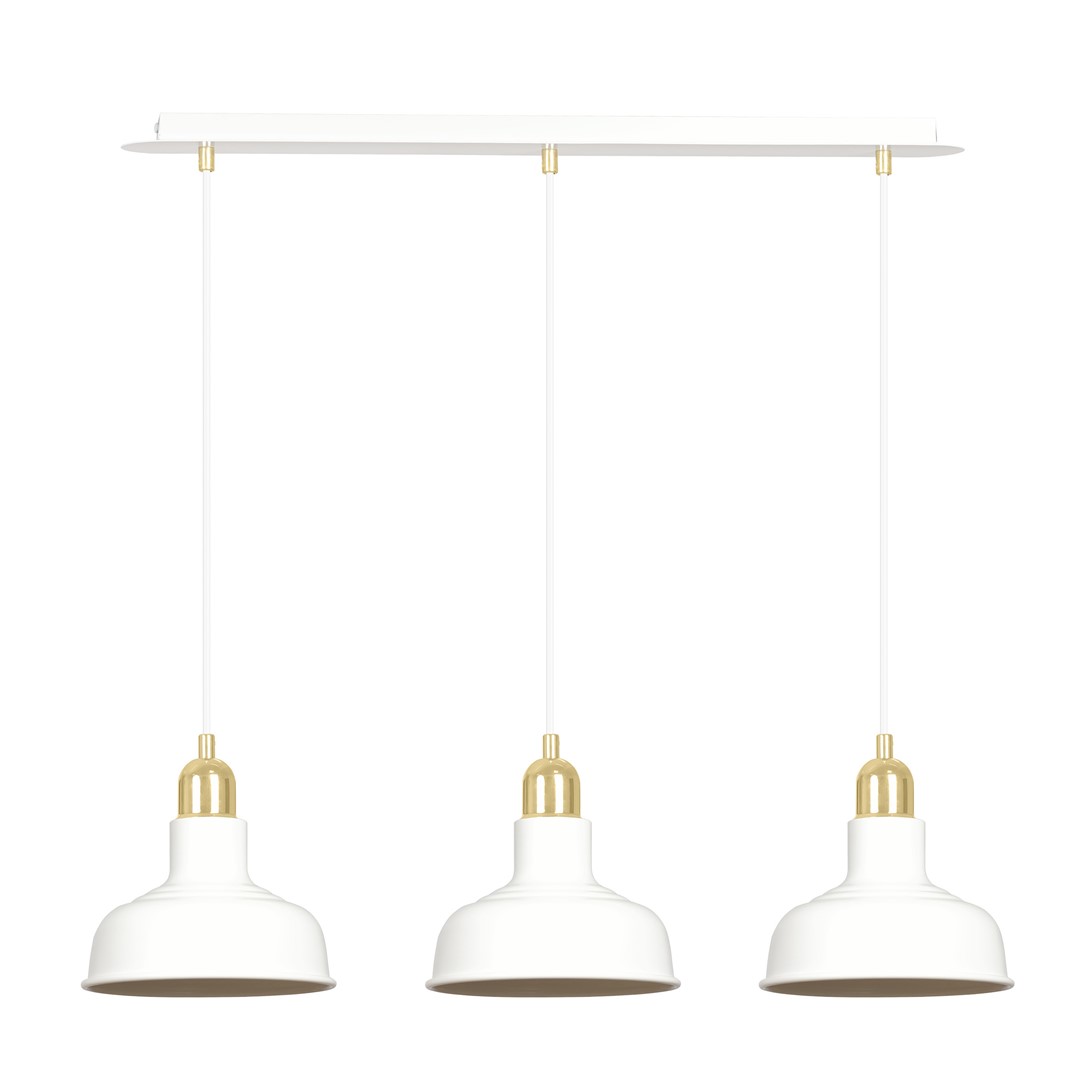 Ibor 72cm Blanc suspension De Emibig Lighting - La lampe est dotée d'abat-jours métalliques ouverts, lui permettant d'éclairer efficacement même les grandes pièces.