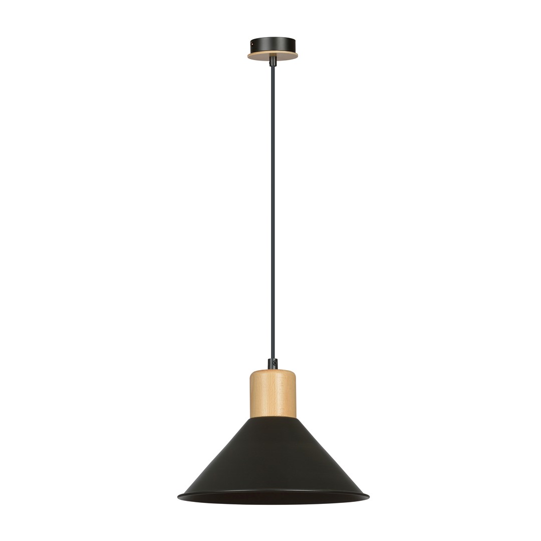 Rowen Ø25 Noir suspension De Emibig Lighting - Les lampes Rowen sont dot&eacute;es d'abat-jour m&eacute;talliques ouverts qui distribuent efficacement la lumi&egrave;re m&ecirc;me dans les grandes pi&egrave;ces, tandis que les d&eacute;tails d&eacute;coratifs en bois ajoutent &agrave; la fois de la chaleur et une couleur frappante qui attire l'attention.