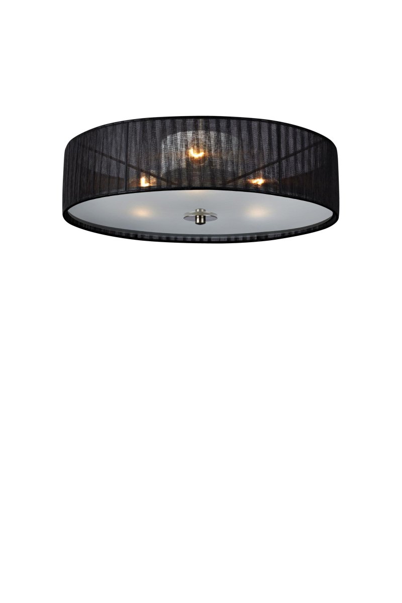 Byske Ø40 Noir plafonnier De Markslöjd - Ruban en organza noir avec un abat-jour en verre d&eacute;poli qui laisse passer une agr&eacute;able lumi&egrave;re ambiante.