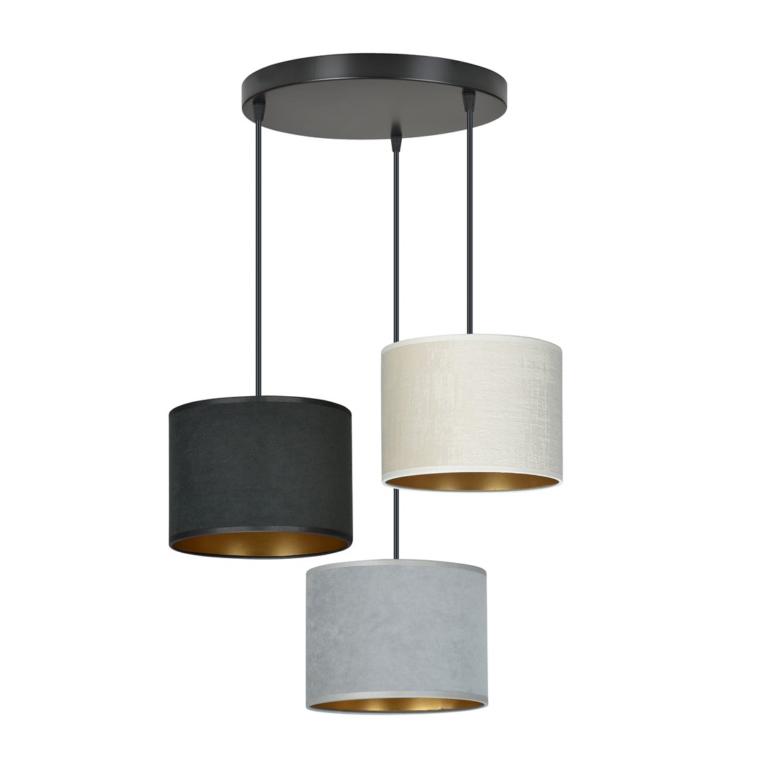 Hilde 50cm Multicolore suspension De Emibig Lighting - Les trois nuances sont fabriqu&eacute;es dans un mat&eacute;riau durable avec une texture velout&eacute;e et un centre dor&eacute;.