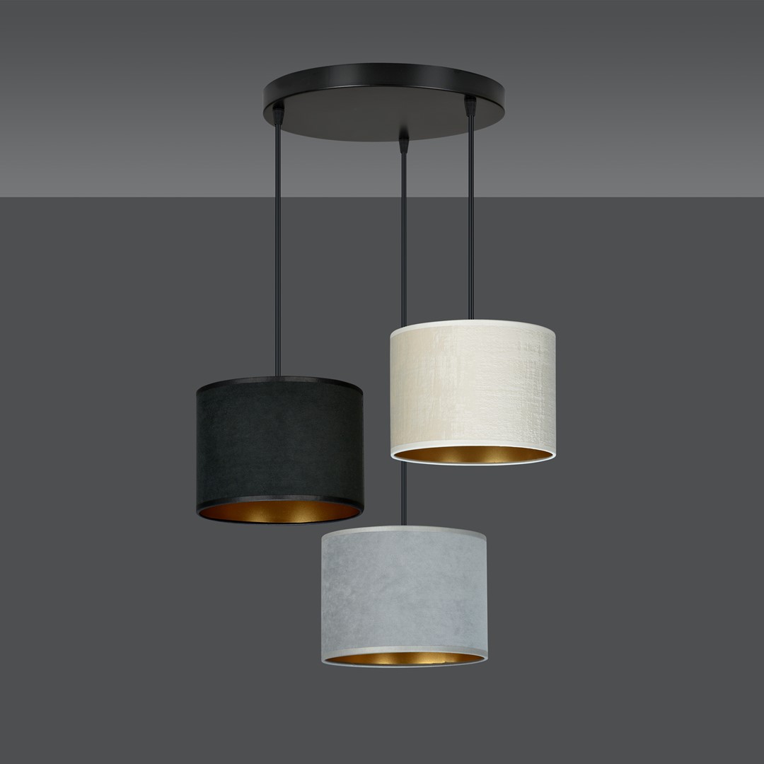 Hilde 50cm Multicolore suspension De Emibig Lighting - Les trois nuances sont fabriqu&eacute;es dans un mat&eacute;riau durable avec une texture velout&eacute;e et un centre dor&eacute;.