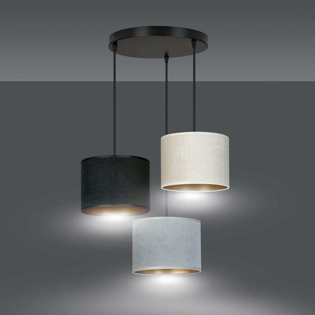 Hilde 50cm Multicolore suspension De Emibig Lighting - Les trois nuances sont fabriqu&eacute;es dans un mat&eacute;riau durable avec une texture velout&eacute;e et un centre dor&eacute;.
