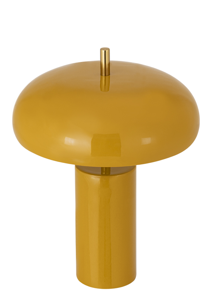 Lex 40cm Jaune lampe de table De Alde & Lind - Son abat-jour large et arrondi diffuse une lumière agréable vers le bas et est doublé de blanc à l'intérieur pour une répartition optimale de la lumière.